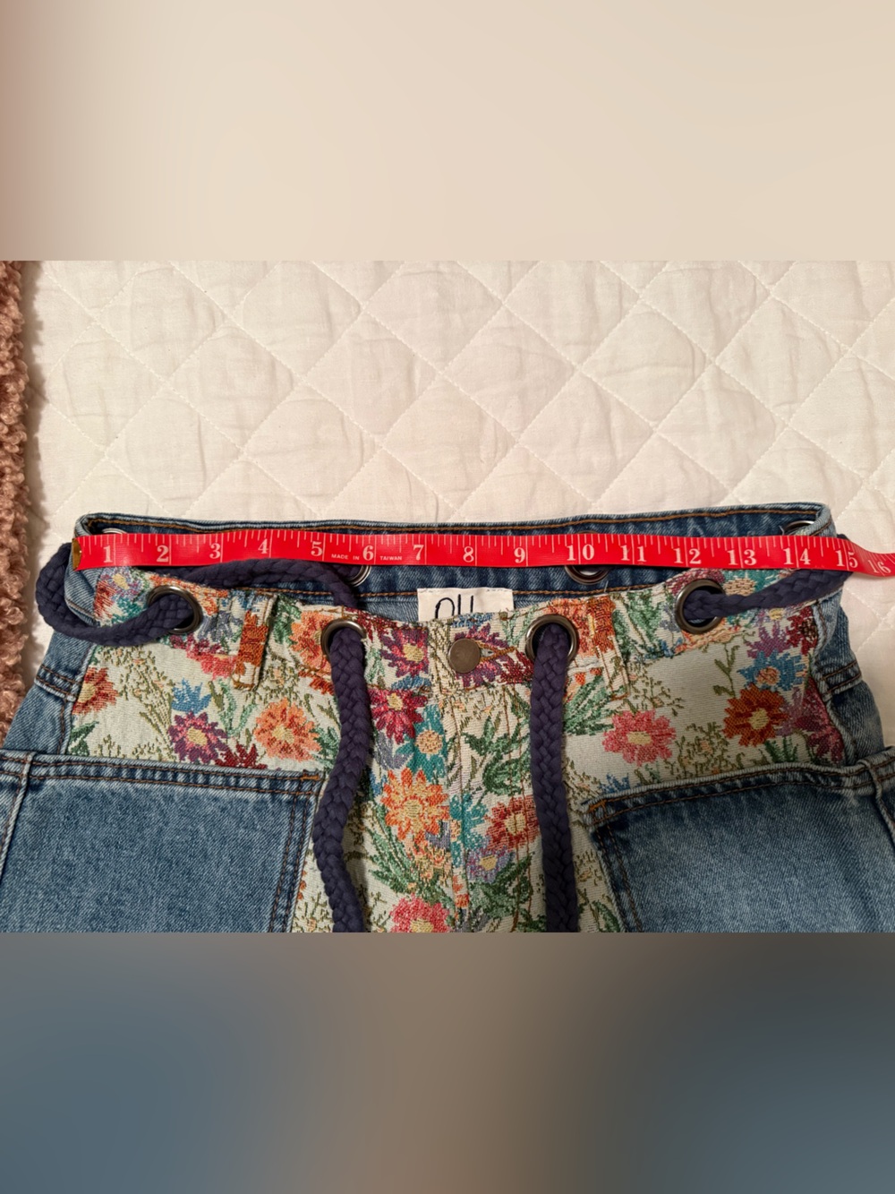 Oli & Hali Floral Patchwork Ankle Pants in Blue, Green, Yellow - Picture 13 of 16